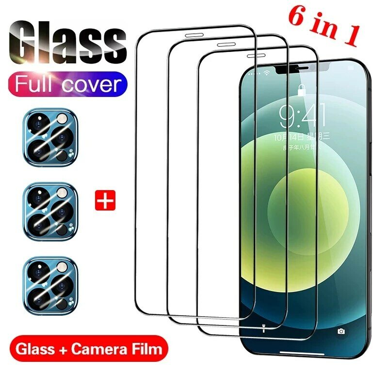 Protector de cristal con película de lente para iPhone 13 Pro Max, Protector de pantalla de vidrio templado para iPhone 11, 12 Pro, Max7, 8 Plus, XR, XS MAX