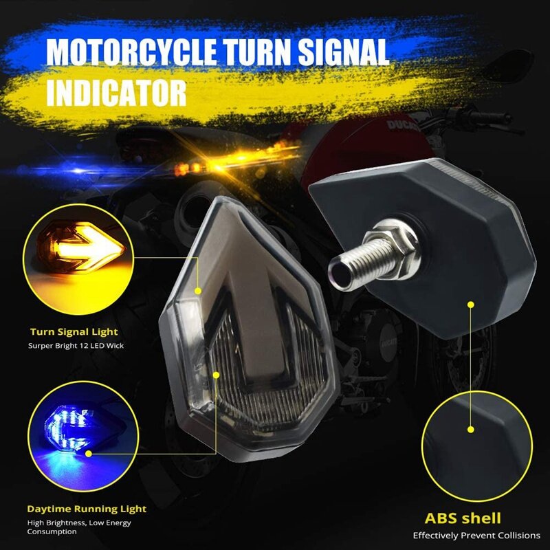 Seabuy Motorcycle Turn Signal Led Verlichting Pijlpunt Indicator Waterdicht Voor Yamaha Suzuki Kawasaki Motor Blauw/Amber