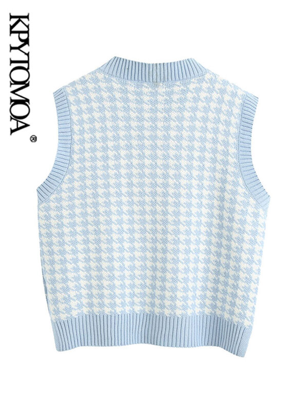 KPYTOMOA-Chaleco de punto suelto para mujer, suéter con cuello en V, sin mangas, con aberturas laterales, Tops Chic