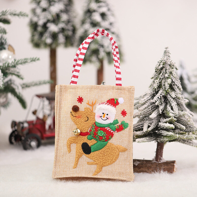 Nowa świąteczna dekoracja worek na cukierki świąteczna lniana łatka łoś róg torba na jabłko torba na prezent torebka na prezent