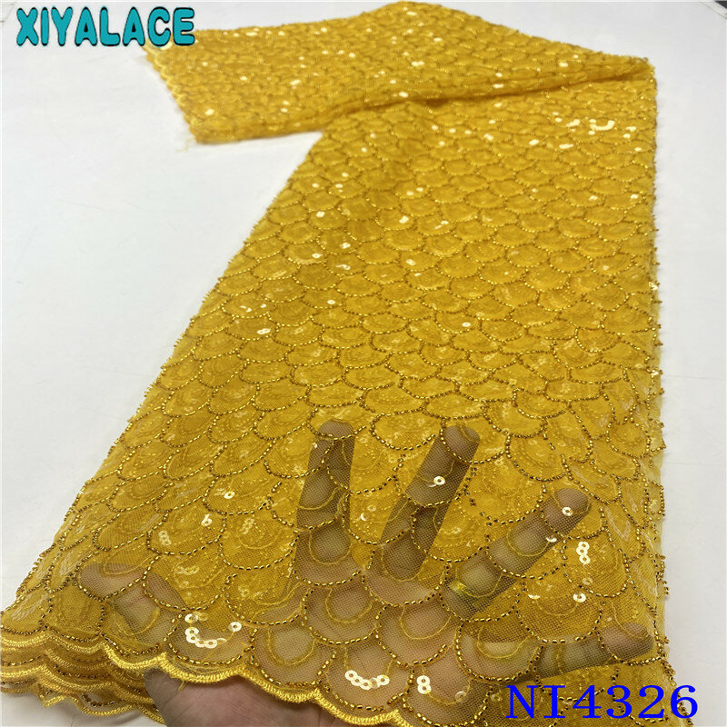 XIYA – tissu africain en dentelle à paillettes de haute qualité, Tulle français avec perles, style nigérian, 2020, KSNI4326