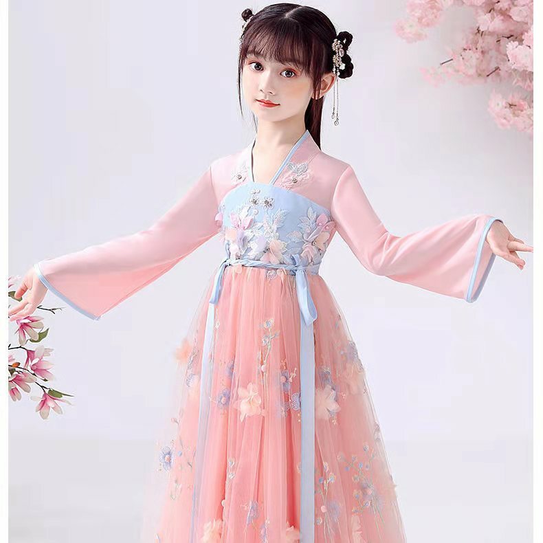 الصينية التقليدية الأزرق Hanfu الاطفال Enfant تأثيري ملابس الأطفال الكلاسيكية تانغ سلالة زي فستان رقص للفتيات
