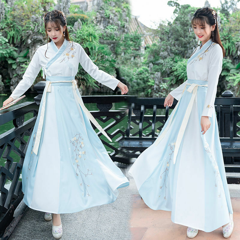 Nowy Hanfu żeński wróżka przewiewny, starożytny styl Super bajkowe uczeń chiński styl świeży i elegancki zestaw wróżki kostium