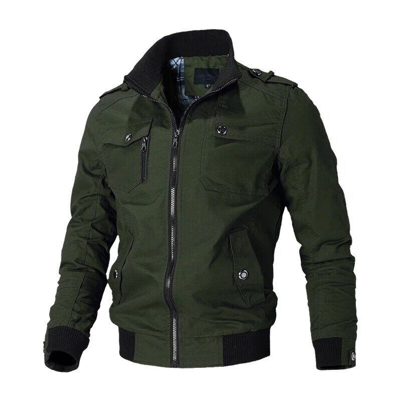 Motorcyclist Jacket Men Fashion Casual Men Coat Slim Military Jacket Spring and Autumn Outwear Men Stand-Up Collar Top