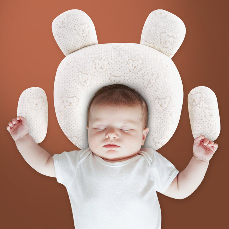 통기성 고정 관념 방지 머리 보호 베개 신생아 0-1 세 머리 모양 베개, 100% 면 라텍스 베개