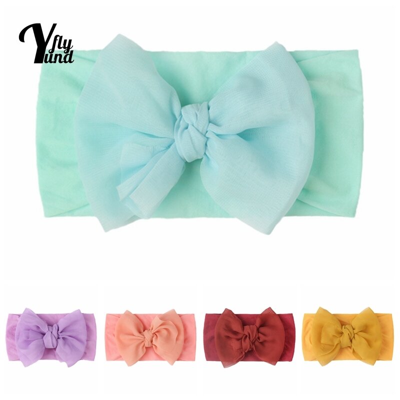 Yundfly 18*9 CM Toddler Soft Skin-friendly Elastic Nylon Hairband Cute Handmade Bowknot Baby Headband Bows Headwear Holiday Gift