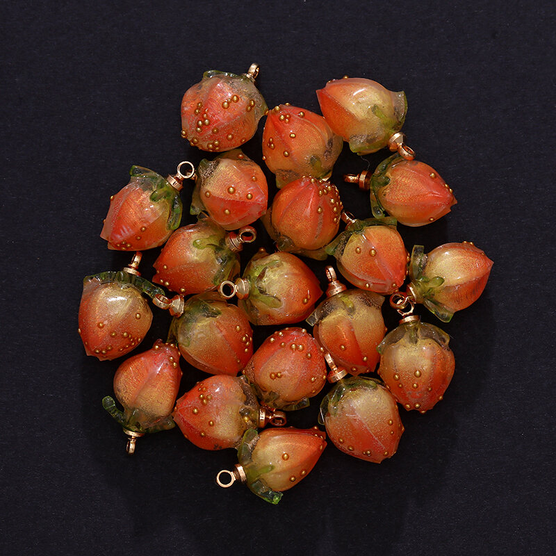 2 piezas de resina de fruta de fresa en 3D, colgante, pendiente hecho a mano, fabricación de joyas Diy, dijes para collar y pulsera