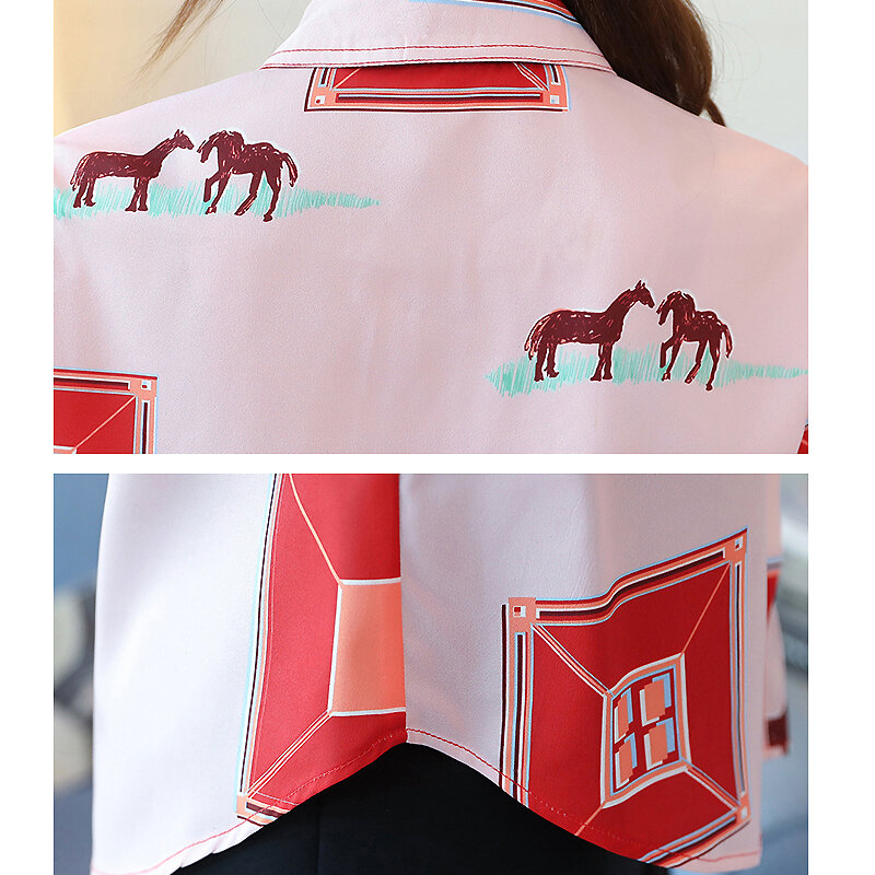 Blusa femenina de manga larga con cuello vuelto para mujer, a la moda Camisa estampada, 2020