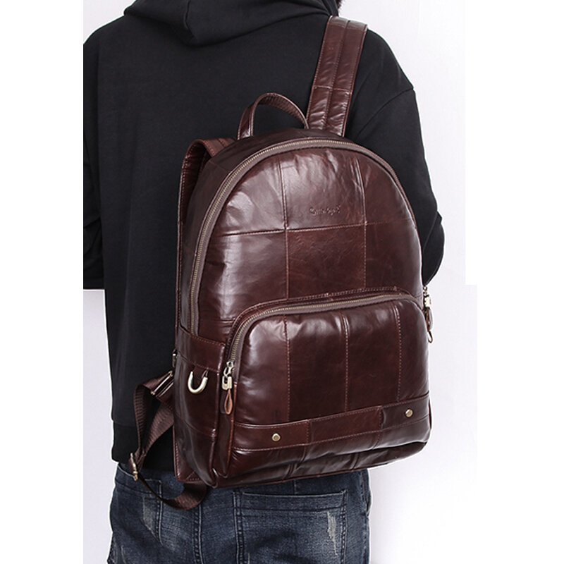 Cobbler Legend-mochila Retro de cuero genuino para hombre, bolsos para portátil de moda, bolso de viaje informal, mochilas escolares de Color sólido