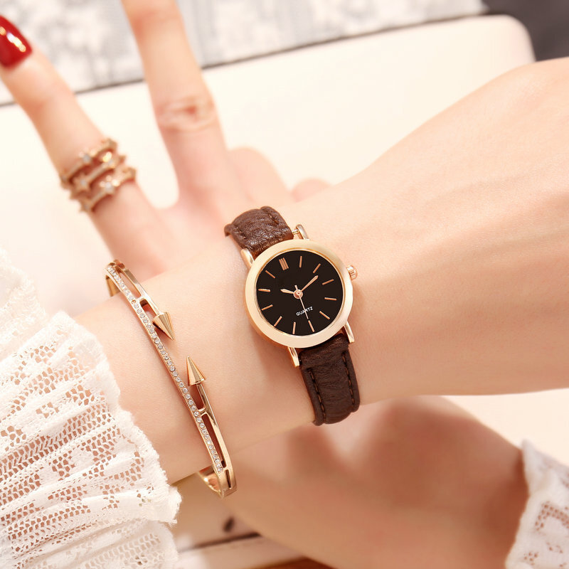 Reloj Retro de cuarzo minimalista para mujer, pulsera con correa de cuero PU, esfera redonda, informal, diario, para oficina, NYZ