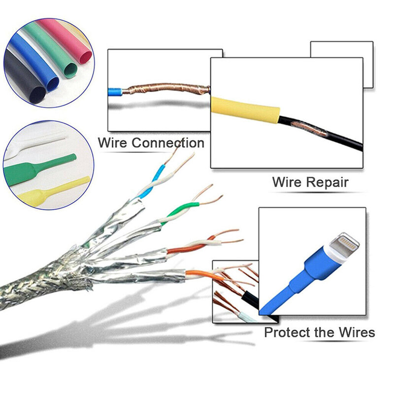Tubo termorretráctil para envolver cables, Kit de cables con caja, 5 colores, 8 diversos tamaños, 2:1, 530 Uds.