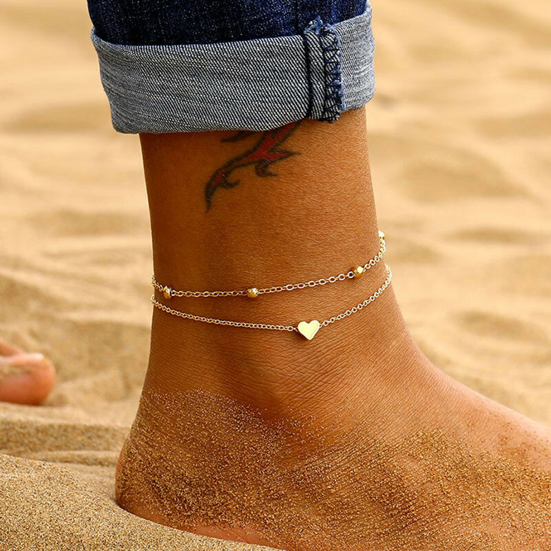 Винтажный набор ножных браслетов KOTiK золотого и серебряного цвета для женщин, многослойный регулируемый браслет на ногу, пляжные украшения