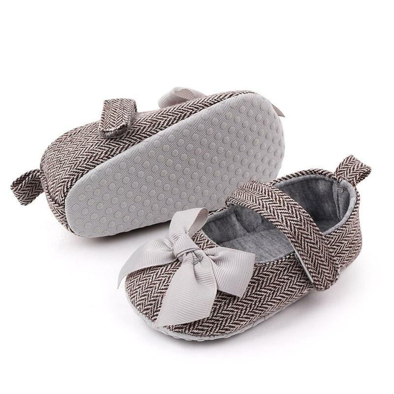 Bebê meninas arco nó design anti-deslizamento macio sola sapato de caminhada casual