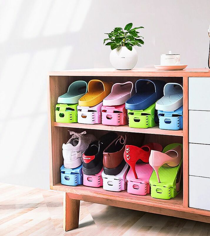 8/10 pçs sapato rack organizador ajustável sapatos de armazenamento suporte prateleira slot espaço de poupança armário armário armário para sapatos