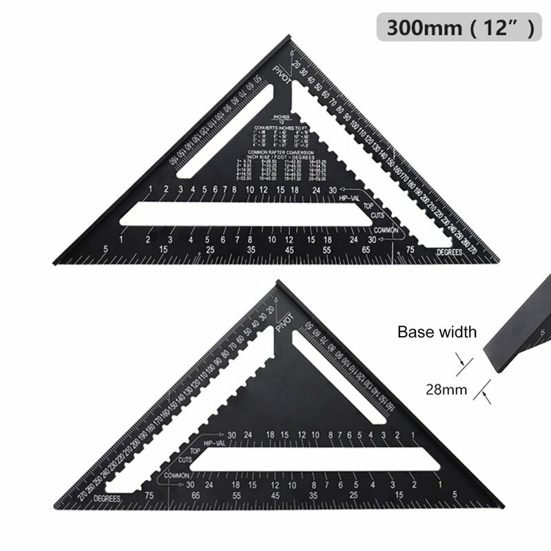 Ângulo régua métrica liga de alumínio triangular medição régua woodwork velocidade triângulo quadrado ângulo transferidor