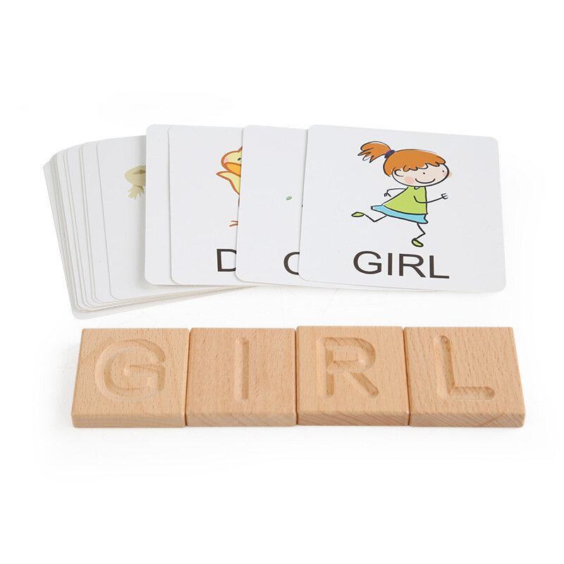 2021最新の子供の木製知育玩具モンテッソーリ早期学習単語のスペル手紙溝練習ボード