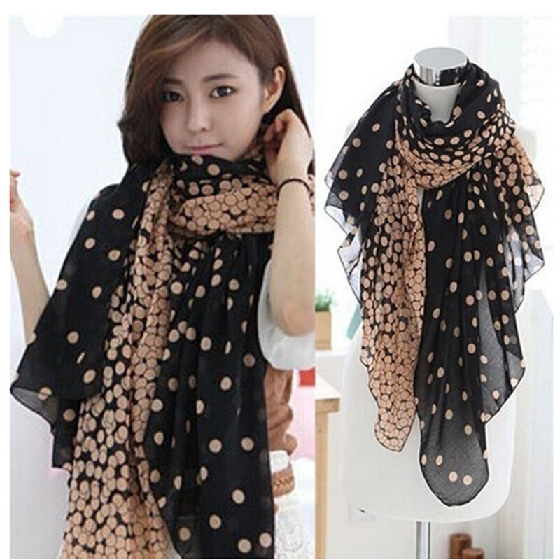 Chiffon Polka Dot Scarf Shawl For Women Wraps Hijab Cape Summer Scarves Winter Sciarpa And Mujer Stole Scarves Voile Schal Shawl