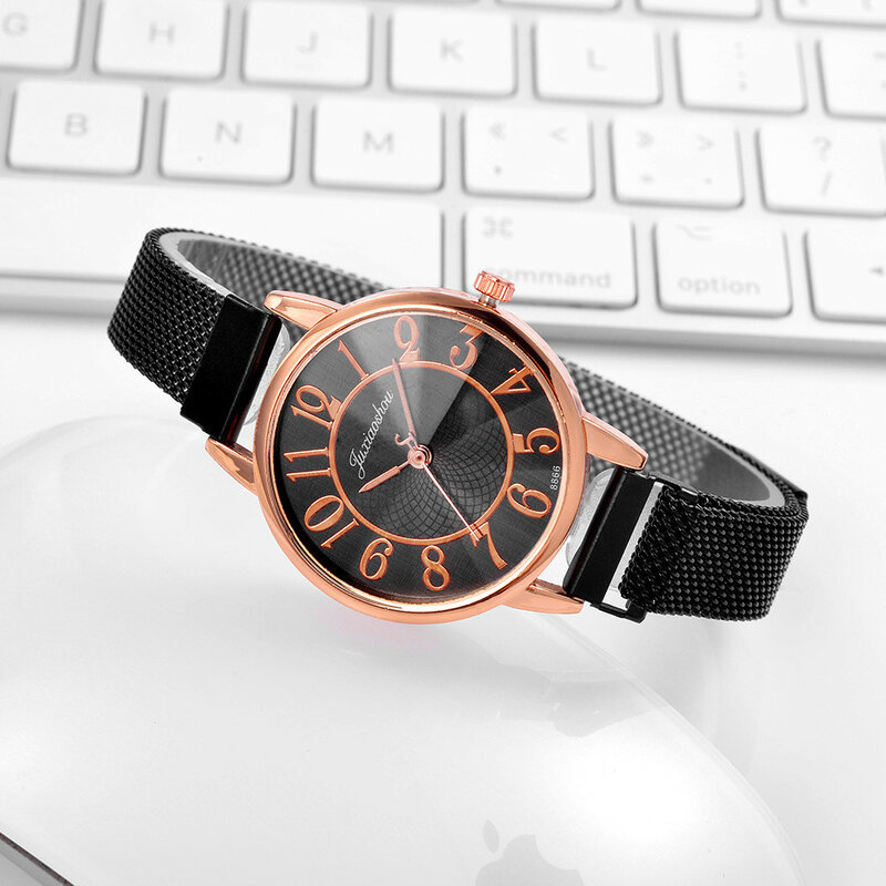 Роскошные женские часы с цифровым циферблатом, модные женские кварцевые наручные часы с ремешком под розовое золото, простые женские часы, ...