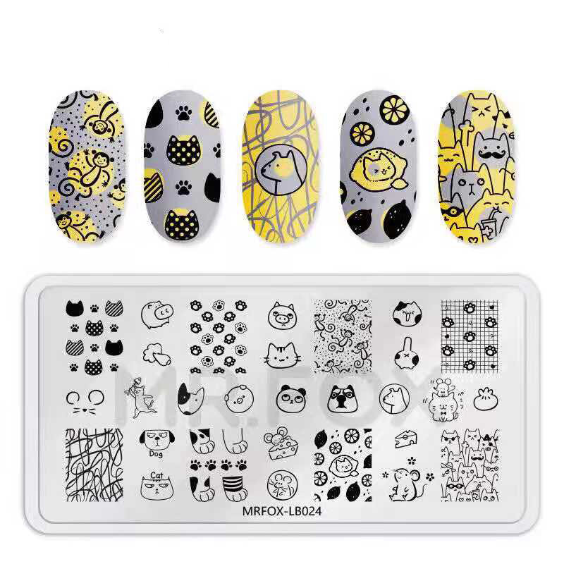 2021 Figure Nail Stamping Plates New Plaid flowers and plants Cute Brand Logo Stamping Plate Mouse Character Nail Art Templates