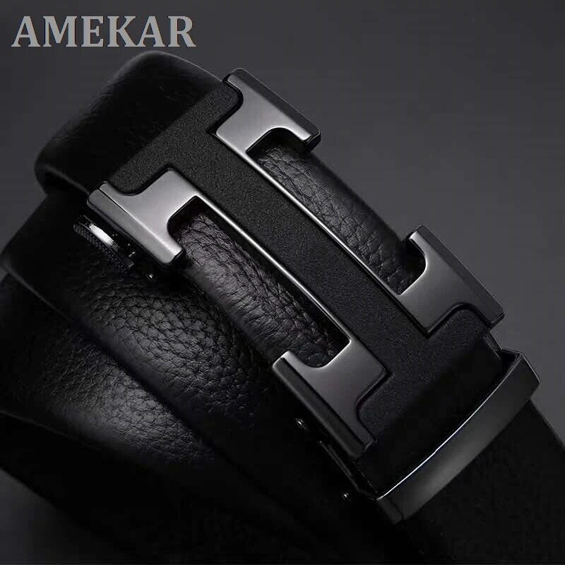 Cinturones de lujo con hebilla automática para hombre, correa de cuero de Genune, negra, de diseñador, de marca, hebilla de alta calidad