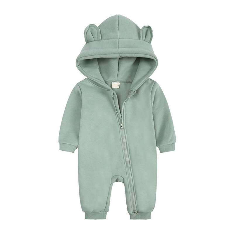Autumn Winter Baby Girl Boy Jumpsuit for Newborns Casual Solid Hooded Rompers Playsuits 2021 New Cotton Thicken Kids Clothes