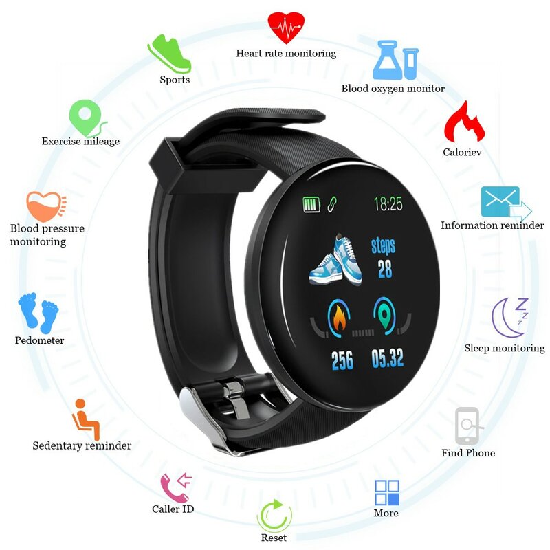 D18 новые умные часы для мужчин, кровяное давление, Круглые, Bluetooth, умные часы, женские часы, водонепроницаемые, спортивные, трекер, WhatsApp, для ...