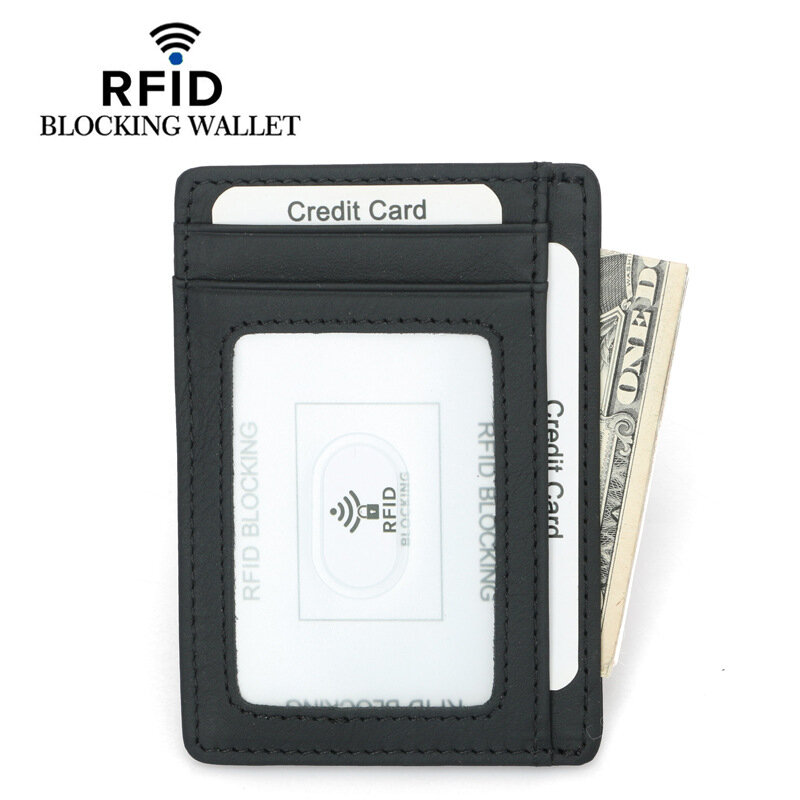 Carteira de couro para homens e mulheres, carteira fina com bloqueio rfid, porta-cartão de crédito, identidade, dinheiro, em fibra de carbono