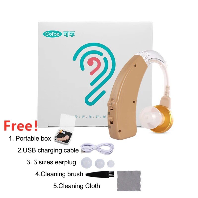Rumah Rechargeable Hearing Aid Mini BTE Tak Terlihat USB Suara Amplifier untuk Masalah Pendengaran