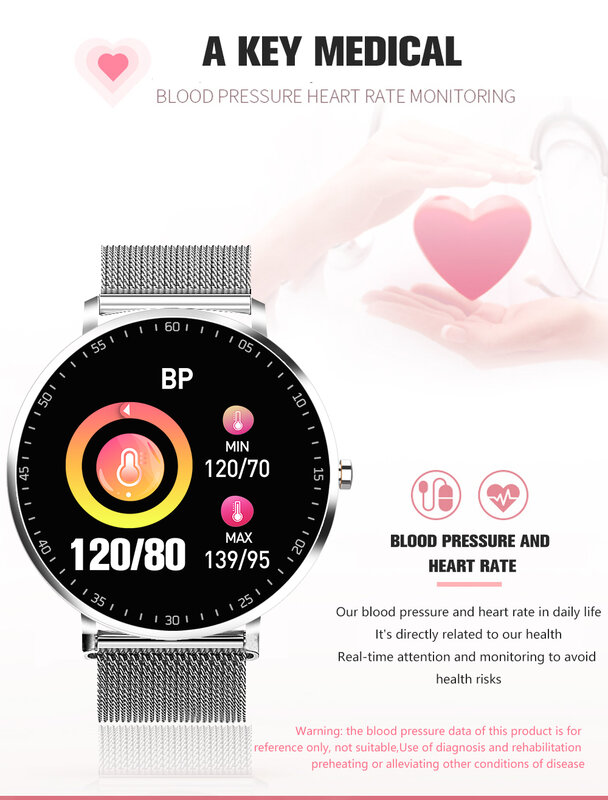 Czjw relógio inteligente dos homens de fitness rastreador freqüência cardíaca pressão arterial medição toque completo smartwatch à prova dfor água para android ios