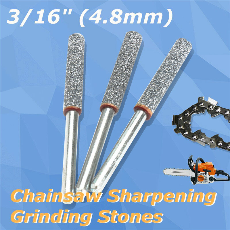 3pcs/Set 3/16" 4.8mm Diamond Chainsaw Sharpener Burr Stone File Chain Saw Metal Polishing Electric Grinding Drill Bit