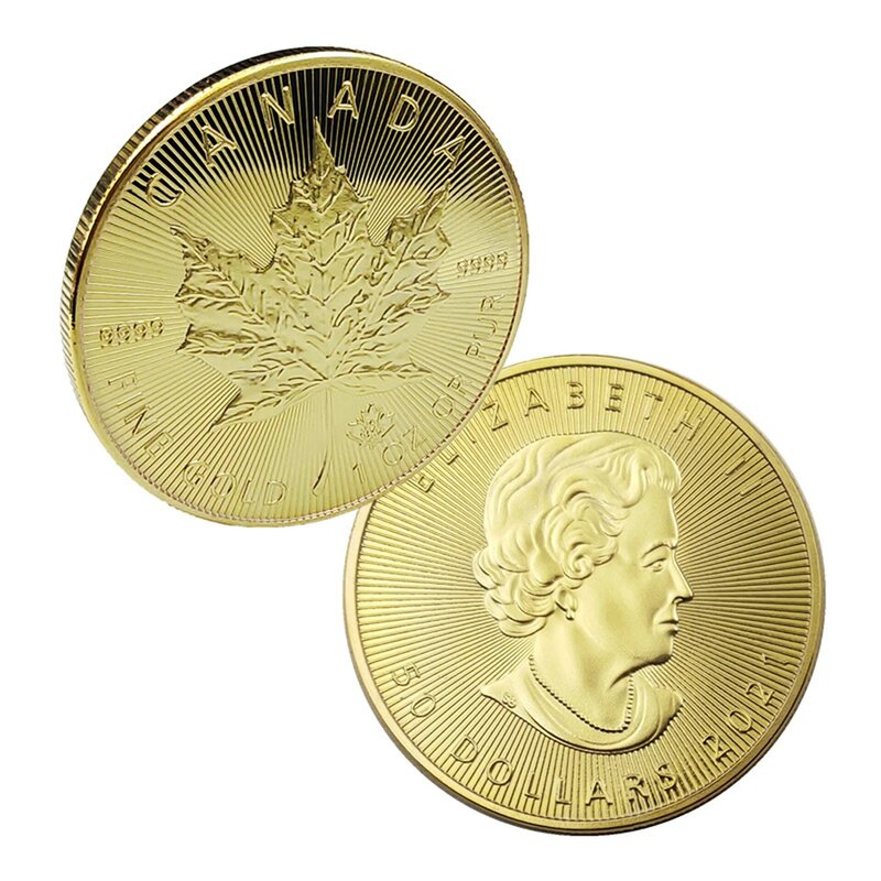 الكندي مابل ليف عملة ذهبية مابل ليف تذكارية عملة مطلية بالذهب عملة تذكارية الكومنولث الملكة