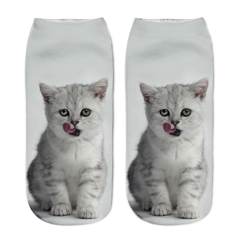 Kaus Kaki Pendek Uniseks Anak Kucing Kartun Lucu Gambar Cetak 3D Baru Kaus Kaki Pergelangan Kaki Rendah Senang Wajah Kucing Ganda Warna-warni Kreatif untuk Wanita