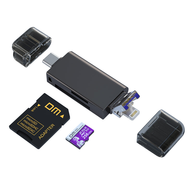 DM 5 In 1 Card Reader CR023 SD/TF Muldti Card Reader dengan USB Lightning dan Micro Usb Antarmuka