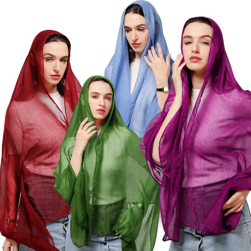 핫 여성 솔리드 히잡 이슬람 머리 스카프 풀 라드 숄 및 랩 얇은 코튼 스카프 터번, 여성 머리띠 반다나 2021