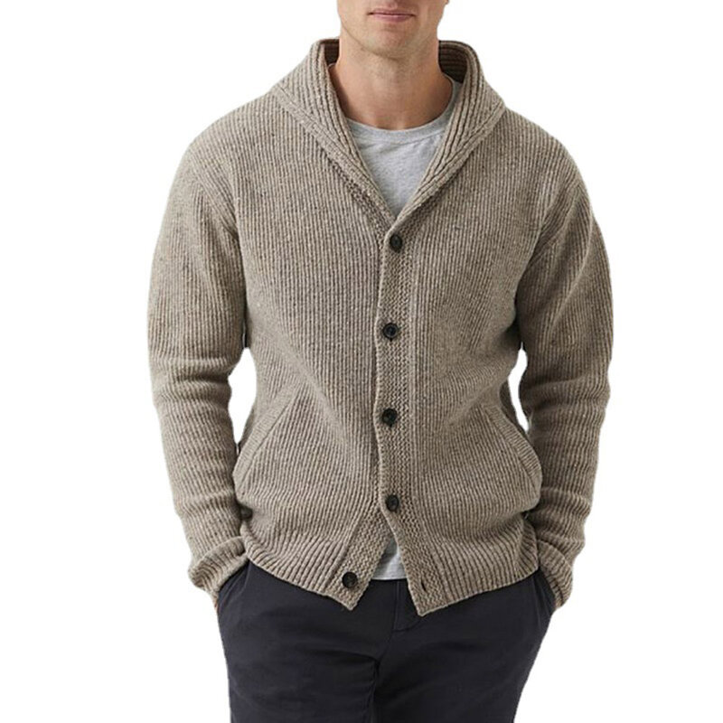 Men's Cardigan Solid Color Sweaters Fashion Slim Men Jacket Knitted Male Casual Long Sleeve Lapel Tops Simple 2021 Autumn New