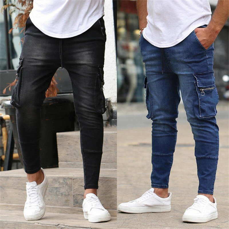 Calça jeans cargo masculina, skinny, sexy, fashion, stretch, jeans lápis, calças compridas masculinas, 2021