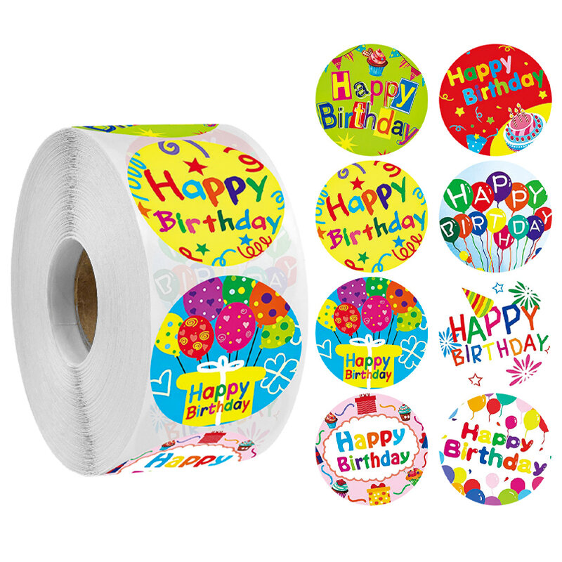 Adesivos decorativos infantis "happy birthday", adesivos fofos de desenho animado para festa de aniversário das crianças, decoração diy com 500 adesivos