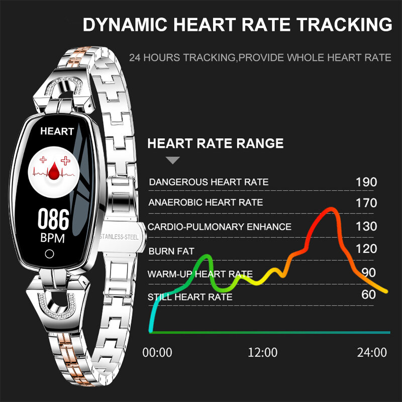DAWI Fashion Women Smart Watch 0.96" OLED Heart Rate Blood Pressure Monitor Smart Bracelet Fitness Tracker Smartwatch