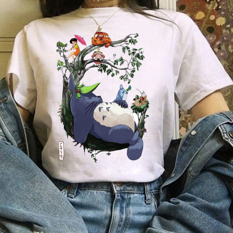 2022T เสื้อ Kawaii น่ารักอะนิเมะเสื้อผ้า Totoro Ghibli Harajuku เสื้อผู้หญิง Ulzzang Miyazaki Hayao การ์ตูนตลกสุภาพสตรี