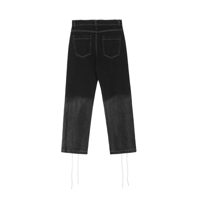 Мужские прямые джинсы в стиле хип-хоп, однотонные Мешковатые повседневные винтажные джинсовые брюки с кулиской на щиколотке, Новое поступление 2021