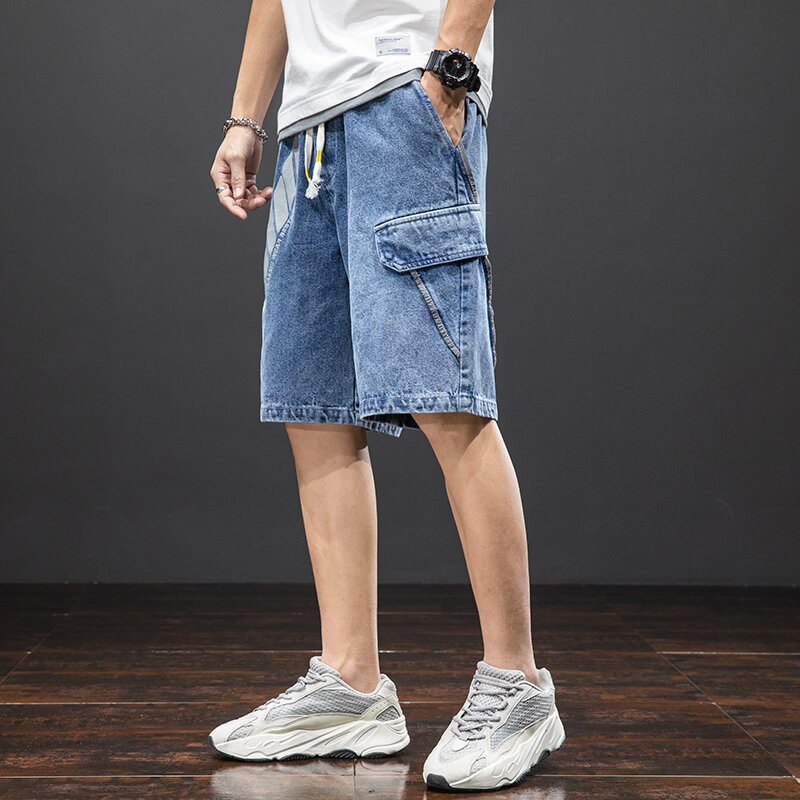 Calça jeans masculina de bolsos grandes e casuais, nova calça tipo cargo, tamanho grande, 6xl, 7xg, 8xg, verão, 2021