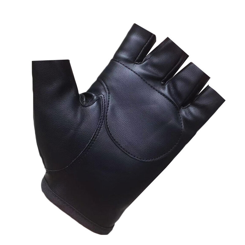 Fahion 1Pair Half Finger Driving PU Leather Fingerless Gloves Black Solid Female Fingerless Women Men haulage motor Punk Gloves