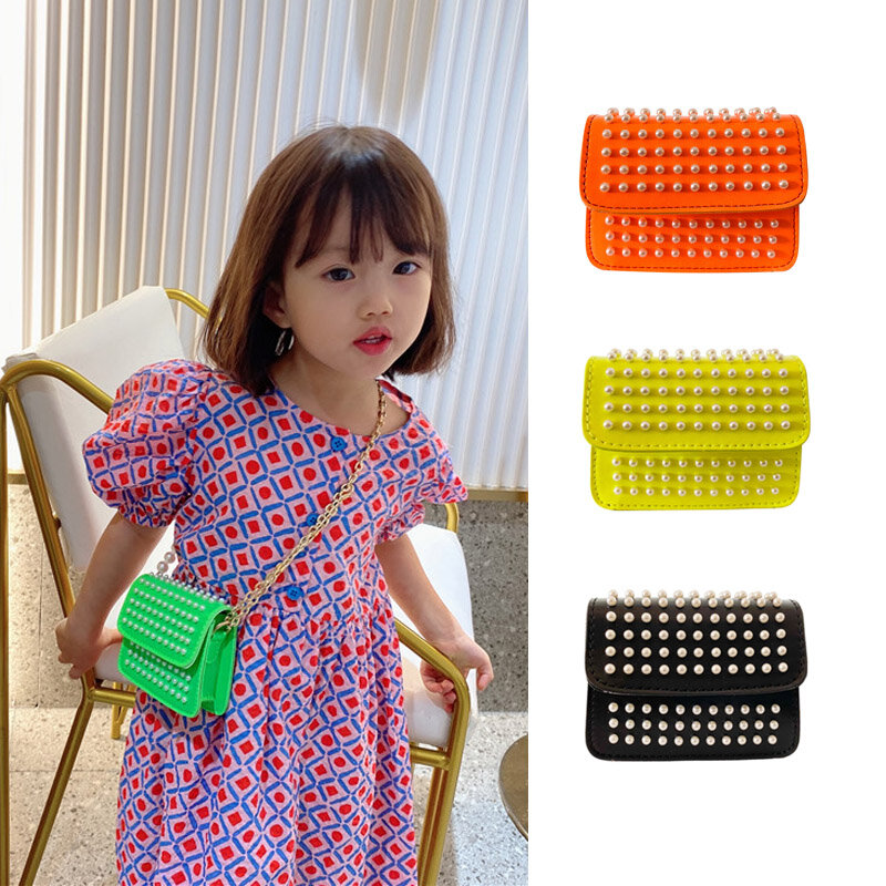 Kids Purses and Handbags Mini Crossbody 2021 Cute Little Girl Pearl Coin Pouch Baby Girls Flap Clutch Bag