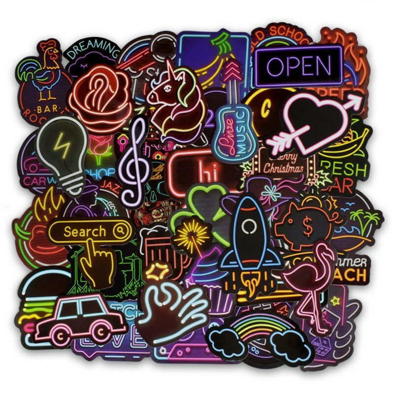 10/30/50pcs Neon Light Sticker Pack Gifts Toys Anime Stickers For Kids Children Guitar Skateboard Motorcycle Stickers Laptop