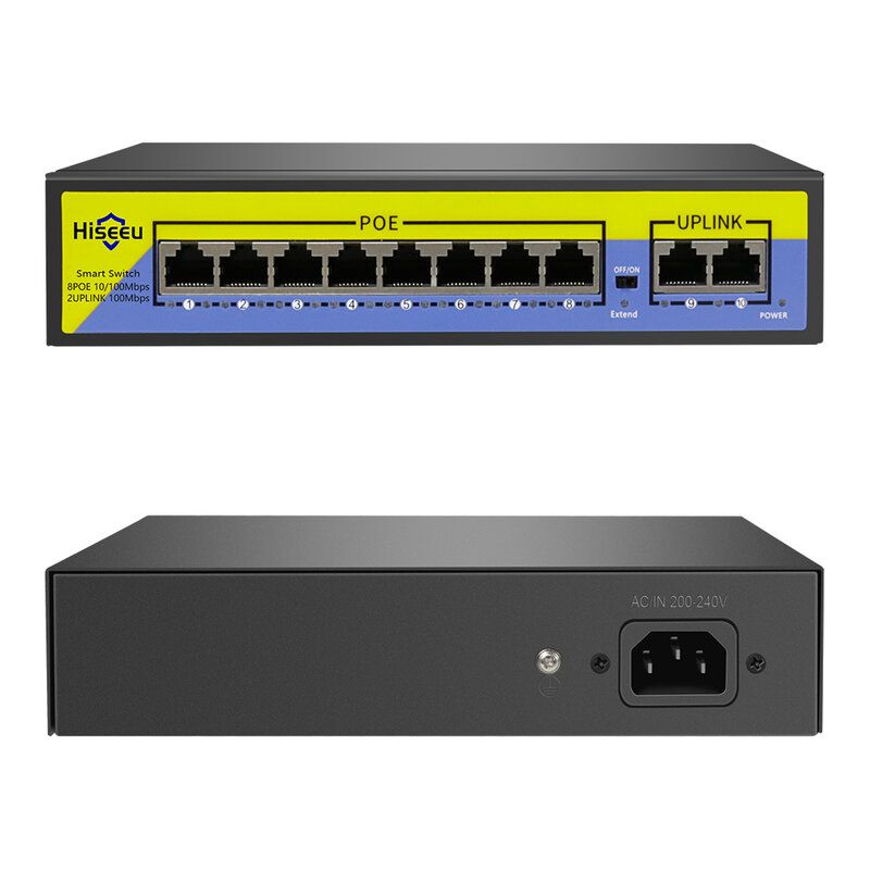 Switch POE 48V 8 16 porte 2 Uplink 10/100Mbps IEEE 802.3 af/at per telecamera IP sistema di telecamere di sicurezza CCTV Wireless AP