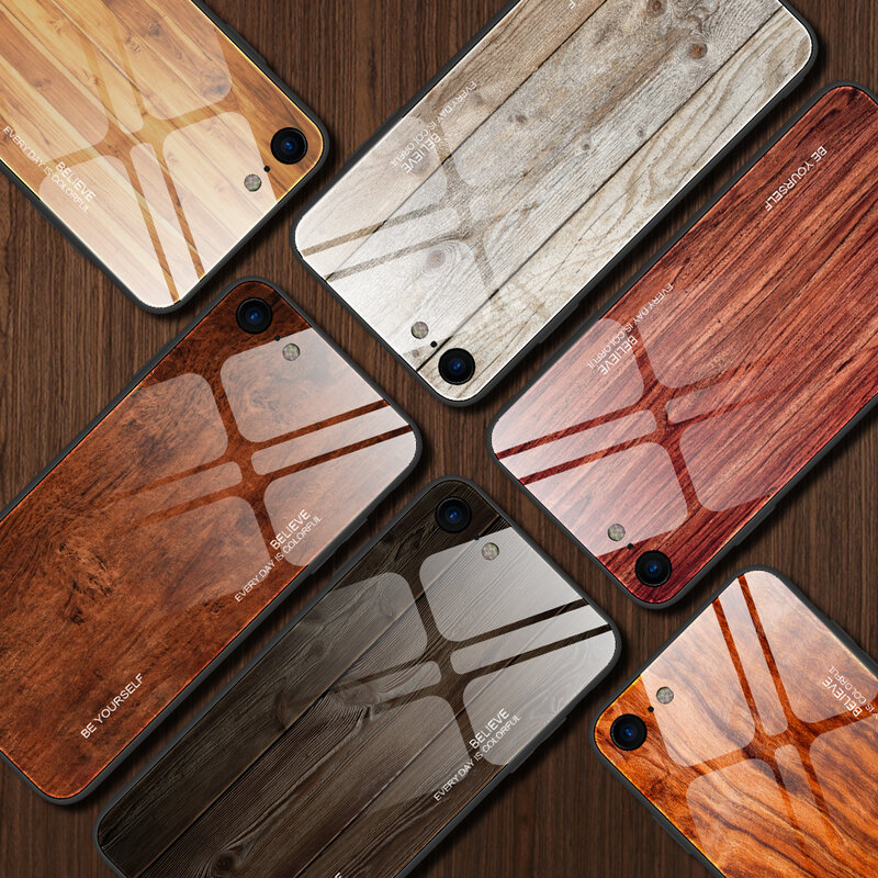الخشب الحبوب الزجاج المقسى الهاتف حالة ل iPhone13Pro 11 7 8 6 6S زائد الزجاج المقسى حالة ل فون X XS ماكس 11 12 الموالية XR حالات