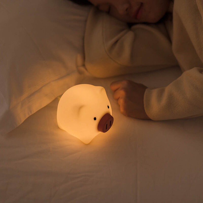Lâmpada noturna de led em forma de porco, de desenho animado, usb, recarregável, de silicone, para casa, quarto, cabeceira, quarto, sala de estar