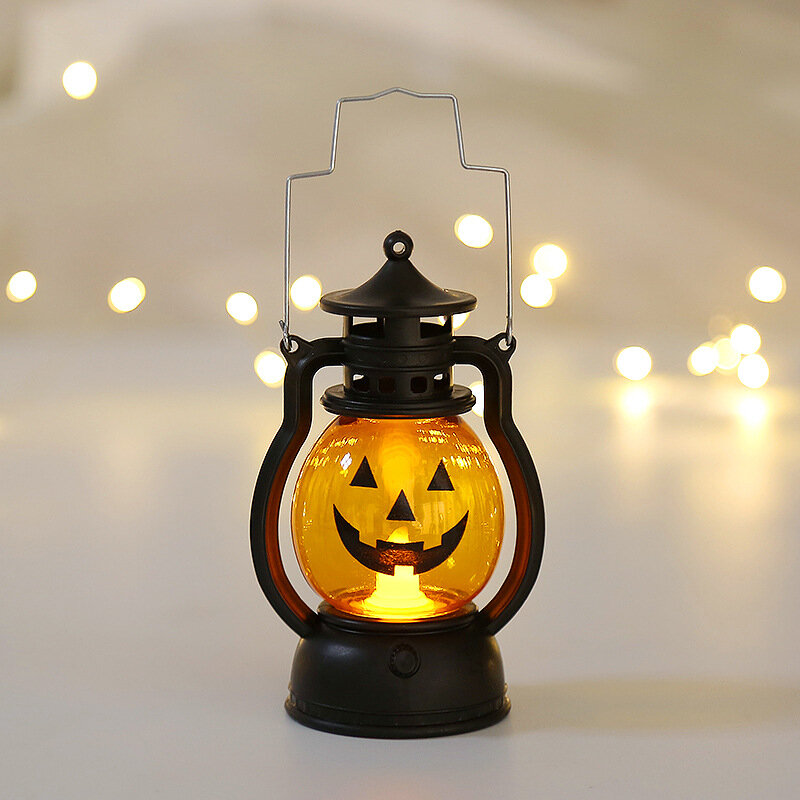 LED Halloween Plastik Labu Hantu Lanter Lampu Lilin Alat Peraga Horor Lampu Mainan Anak-anak Dekorasi Pesta Bar Anak Laki-laki dan Perempuan