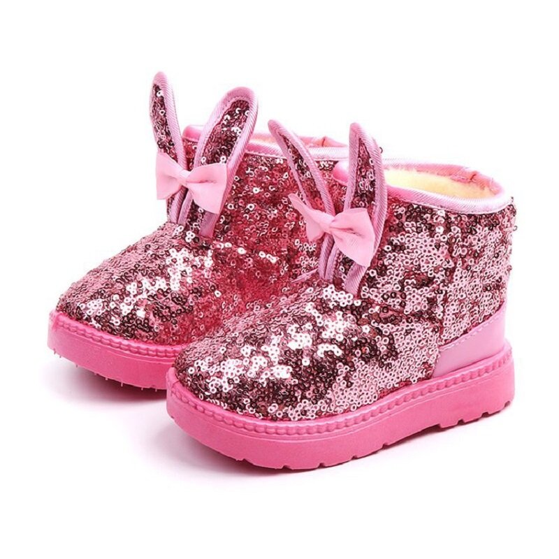 Botas de nieve de felpa para niños y niñas, zapatos informales de lentejuelas a la moda, zapatillas de deporte, zapatos de tobillo para bebés