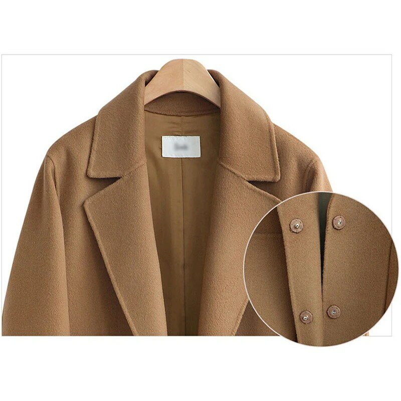 Осеннее пальто женское, новинка 2021, весеннее повседневное плотное пальто с длинным рукавом, женское винтажное свободное теплое шерстяное п...